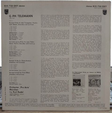 Georg Philipp Telemann, Orchestre Pro Arte De Munich, Kurt Redel – 4 Konzerte LP PLAK