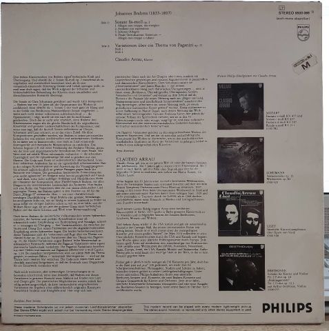 Brahms* - Claudio Arrau – Piano Sonata, Op. 2 / Variations On A Theme By Paganini Op. 35 LP PLAK