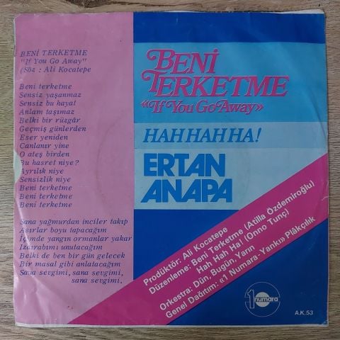 ERTAN ANAPA - BENİ TERKETME 45LİK PLAK