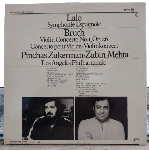 Zukerman / Mehta / Los Angeles Philharmoni - Bruch* / Lalo* – Violin Concerto No. 1 / Symphonie Espagnole LP PLAK
