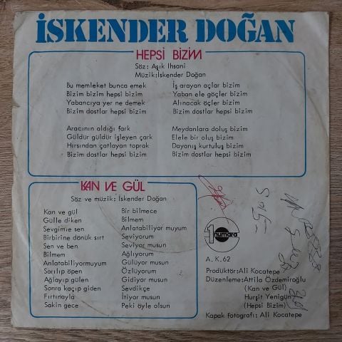 İskender Doğan – Hepsi Bizim / Kan Ve Gül 45LİK PLAK