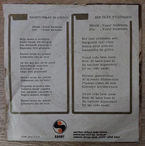 İnci Çayırlı – Hasret Kolaymı Çekilir / Bir İnat Yüzünden 45LİK PLAK