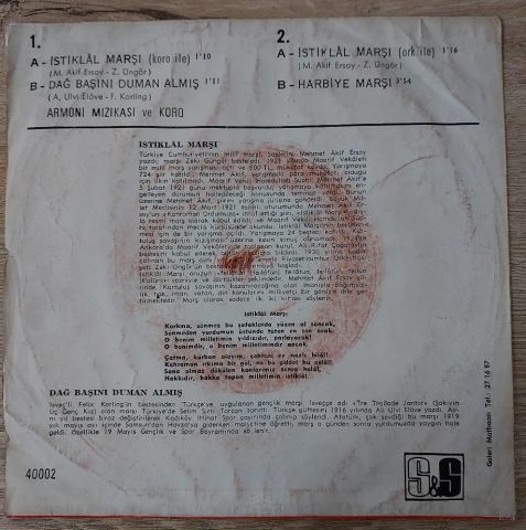 Armoni Mızıkası Ve Koro – İstiklal marşı 45LİK PLAK