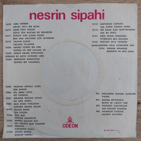 Nesrin Sipahi – Sensiz De Yaşanırmış / Aşkın Kanunu 45LİK PLAK