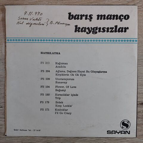Barış Manço, Kaygısızlar – Kol Düğmeleri - Big Boss Man / Seher Vakti - Good Golly Miss Molly 45LİK PLAK