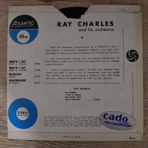 Ray Charles And His Orchestra – What'd I Say 45LİK PLAK