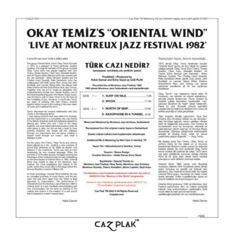 Okay Temiz, Oriental Wind - Montreux Jazz Festival 1982 (Numaralı Türkiye Edisyonu) LP PLAK