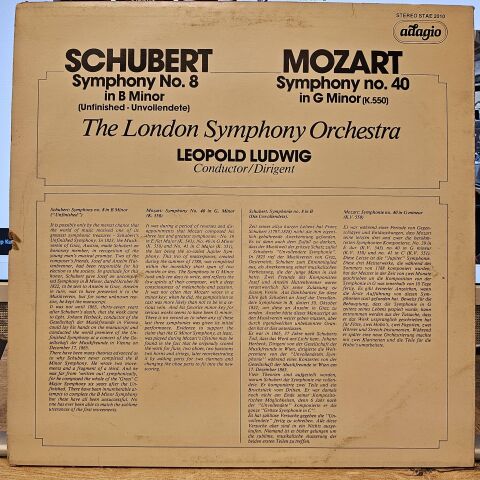 Franz Schubert, Wolfgang Amadeus Mozart, Leopold Ludwig, London Symphony Orchestra – Symphony No. 8 In B Minor , Symphony No. 40 LP PLAK