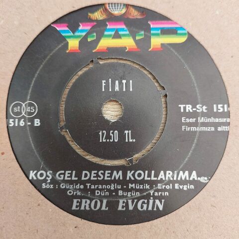 EROL EVGİN - KOŞ GEL DESEM KOLLARIMA45LİK PLAK