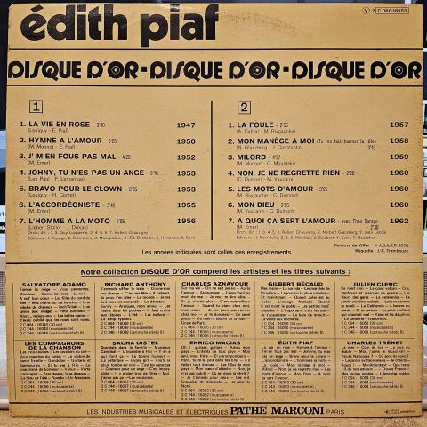 Edith Piaf – Le Disque D'Or D'Edith Piaf LP PLAK