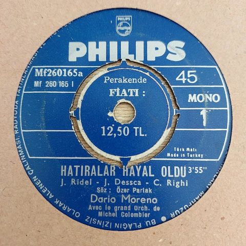 DARİO MORENO - HATIRALAR HAYAL OLDU 45LİK PLAK