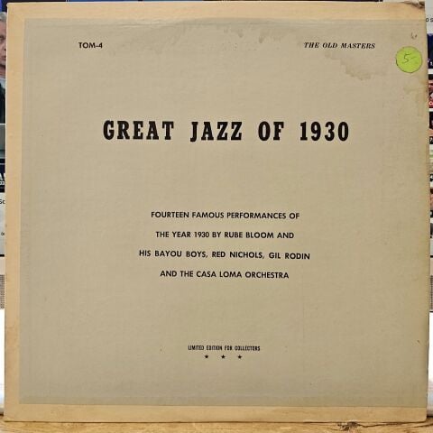 Rube Bloom And His Bayou Boys, Red Nichols, Gil Rodin And The Casa Loma Orchestra* – Great Jazz of 1930 LP PLAK