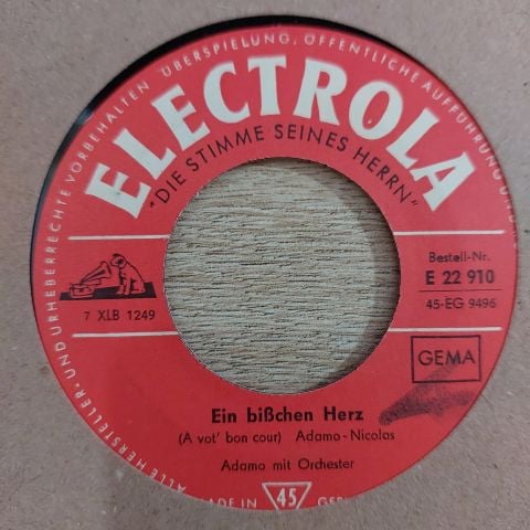 Adamo – Nur Noch Rosen (Quand Les Roses) / Ein Bisschen Herz (A Vot' Bon Coeur) 45LİK PLAK