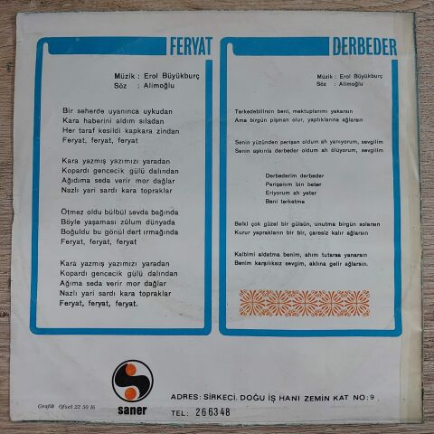 EROL BÜYÜKBURÇ - FERYAT 45LİK PLAK