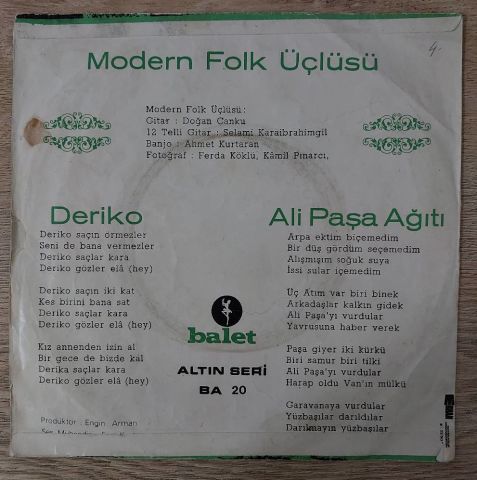 MODERN FOLK ÜÇLÜSÜ - DERİKO 45LİK PLAK