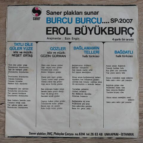 EROL BÜYÜKBURÇ - TATLI DİLE GÜLER YÜZE 45LİK PLAK