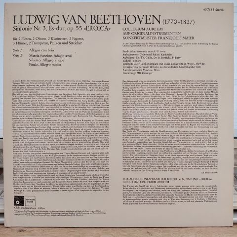 Beethoven* - Collegium Aureum, Franzjosef Maier – Symphony No. 3 Eroica In E-Flat Op.55 On Original Instruments LP PLAK