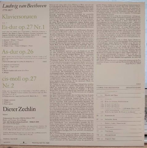Ludwig van Beethoven, Dieter Zechlin – Klaviersonate Es-dur Op.27 Nr.1 / Klaviersonate As-dur Op.26 / Klaviersonate Cis-moll Op.27 Nr.2 LP PLAK