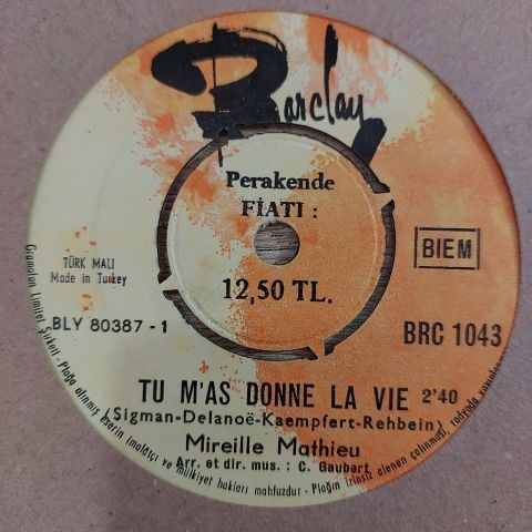 Mireille Mathieu – Tu M'as Donne La Vie / La Premiere Etoile 45LİK PLAK