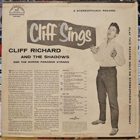 Cliff Richard And The Shadows And The Norrie Paramor Strings – Cliff Sings LP PLAK
