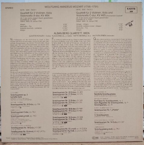Wolfgang Amadeus Mozart, Alban Berg Quartett – Streichquartette = String Quartets Nr. 18, KV 464 & Nr. 19, KV 465 LP PLAK