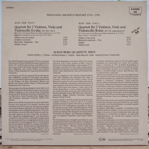 Alban Berg Quartett — Wolfgang Amadeus Mozart – Streichquartette Nr. 16 Kv 428 & Nr. 17 Kv 458 LP PLAK