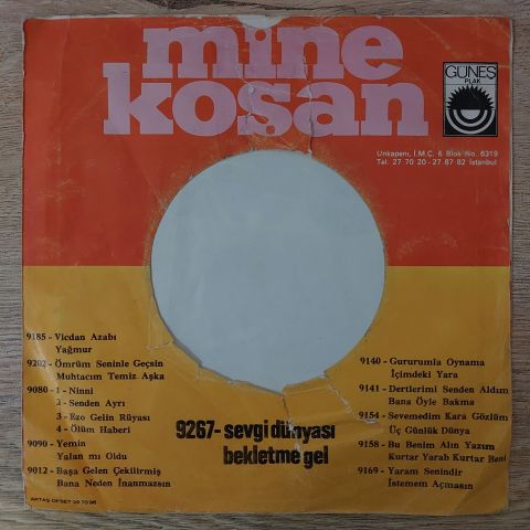 Mine Koşan – Dertlerimi Senden Aldım / Bana Öyle Bakma 45LİK PLAK