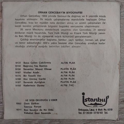 Orhan Gencebay – Tanrıya Feryat / Ümit Şarkısı 45LİK PLAK