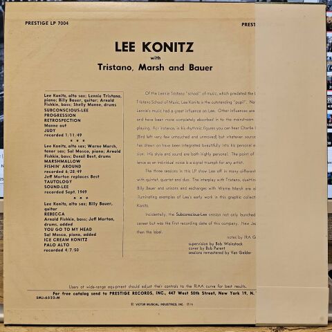 Lee Konitz With Tristano, Marsh & Bauer – Subconscious-Lee LP PLAK