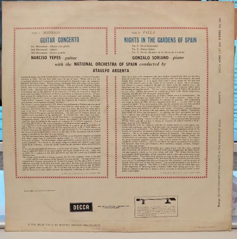 Rodrigo, Narciso Yepes (Guitar) / National Orchestra Of Spain, Argenta – Nights In The Gardens Of Spain / Guitar Concerto LP PLAK