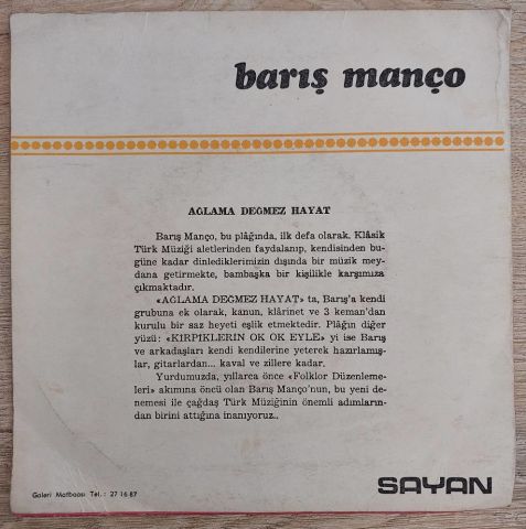 Barış Manço – Ağlama Değmez Hayat Bu Göz Yaşlarına / Kirpiklerin Ok Ok Eyle 45LİK PLAK