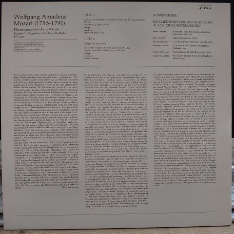 Mozart* - Mitglieder Des Collegium Aureum Auf Originalinstrumenten*, Franzjosef Maier – Klarinettenquintett A-Dur KV 581 - Sonate Für Fagott Und Violoncello B-Dur KV 292 LP PLAK