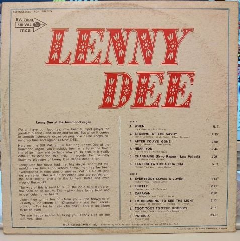Lenny Dee (2) – Lenny Dee At The Hammond Organ LP PLAK