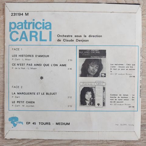 Patricia Carli – Les Histoires D'amour 45LİK PLAK