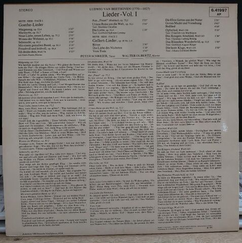 Beethoven , Peter Schreier – Beethoven-Lieder Vol.1 LP PLAK