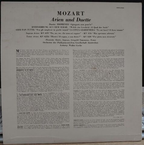 Mozart* - Pierrette Alarie, Leopold Simoneau, Orchester Der Philharmonischen Gesellschaft Amsterdam*, Walter Goehr – Arien Und Duette LP PLAK