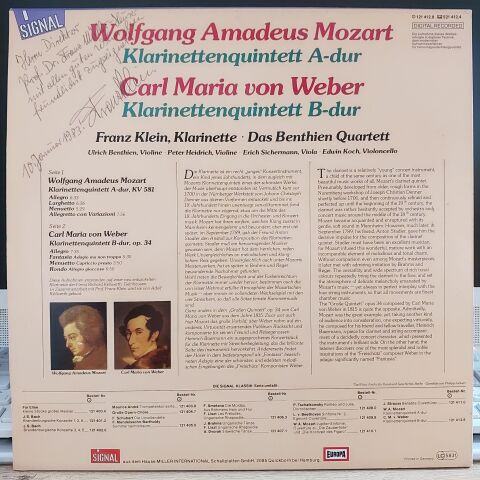 Wolfgang Amadeus Mozart, Carl Maria von Weber – Klarinettenquintett A-Dur Klarinettenquintett B-Dur LP PLAK