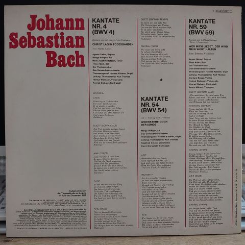 Johann Sebastian Bach – Kantaten Nr. 4 ''Christ Lag In Todesbanden'' Nr. 54 ''Widerstehe Doch Der Sünde'' Nr. 59 ''Wer Mich Liebet, Der Wird Mein Wort Halten'' LP PLAK