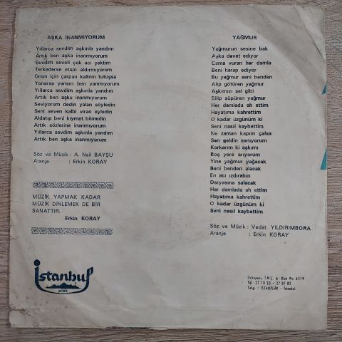 ERKİN KORAY - AŞKA İNANMIYORUM 45LİK PLAK