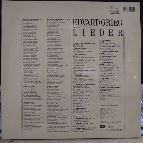 Edvard Grieg, Dietrich Fischer-Dieskau, Hartmut Höll – Lieder LP PLAK
