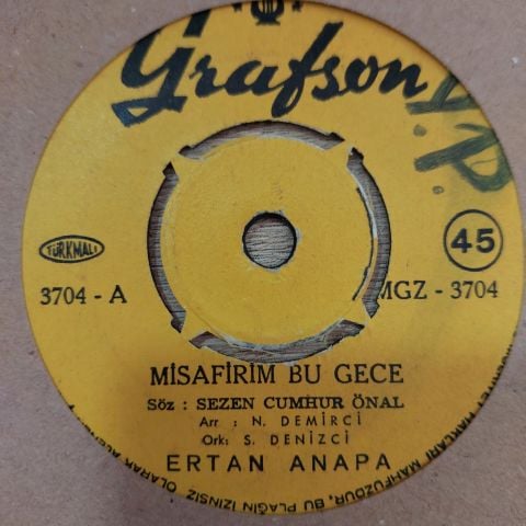 Ertan Anapa – Misafirim Bu Gece / İnanmak İstiyorum Sevgine 45LİK PLAK