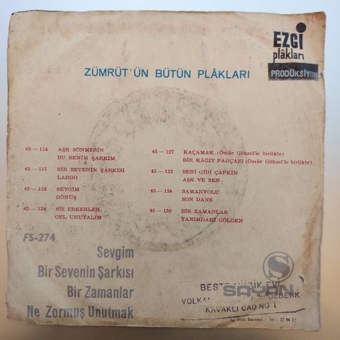 Zümrüt – Sevgim 4 ŞARKILIK EP 45LİK PLAK
