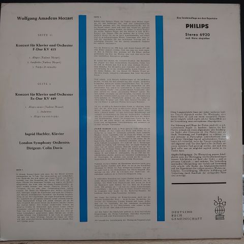 Wolfgang Amadeus Mozart – Klavierkonzerte F-Dur KV 413 - Es-Dur KV 449 LP PLAK