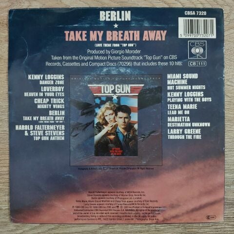 Berlin – Take My Breath Away Love Theme From Top Gun 45LİK PLAK