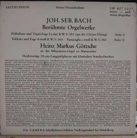 Johann Sebastian Bach, Heinz Markus Göttsche – Berühmte Orgelwerke LP PLAK