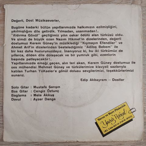 EDİP AKBAYRAM - KIYMAYIN EFENDİLER 45LİK PLAK