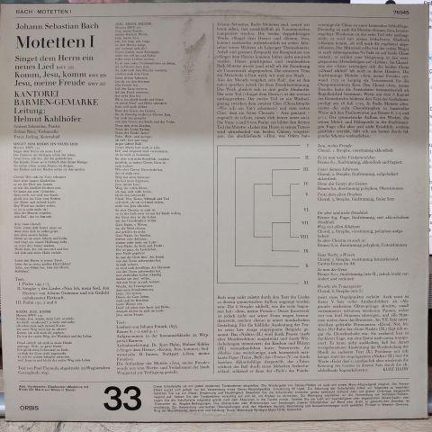 Johann Sebastian Bach - Kantorei Barmen-Gemarke, Helmut Kahlhöfer – Motetten I LP PLAK