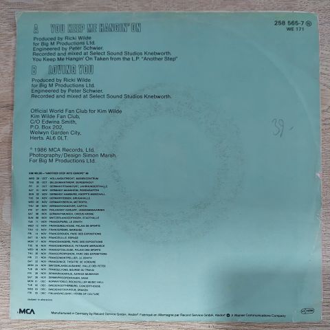 Kim Wilde – You Keep Me Hangin' On 45LİK PLAK