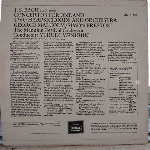 BACH GEORGE MALCOLM WITH SIMON PRESTIN LP PLAK