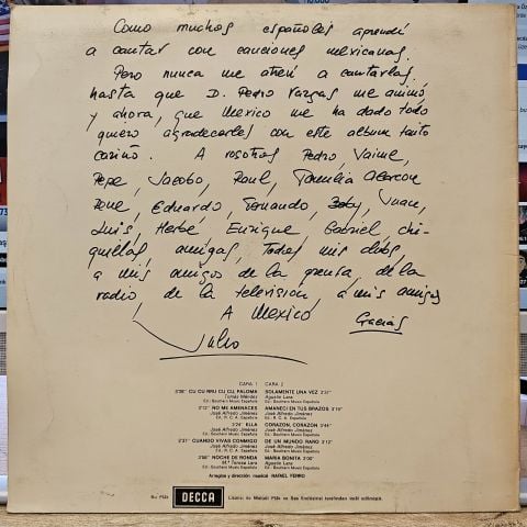 Julio Iglesias – A Mexico LP PLAK